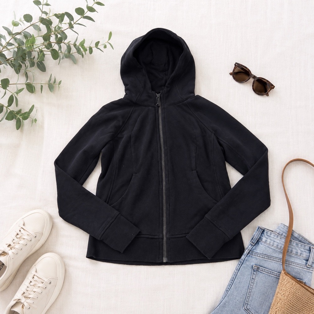 Lululemon Scuba Full Zip Hoodie Womens 6 Black Fleece Thumbholes Athletic Gym